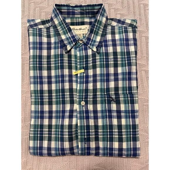 Eddie Bauer blue plaid short sleeve button down size M - Picture 1 of 7